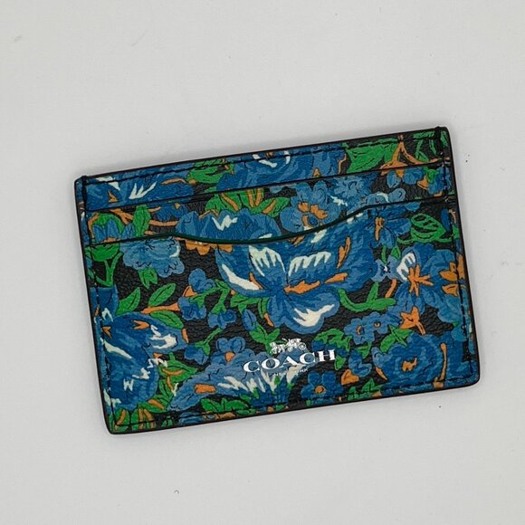 Coach Essential Card Case with Blue Floral Print - Picture 1 of 4
